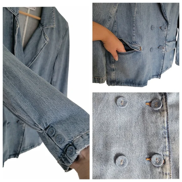 ZARA Denim Double Breasted Blazer Boxy Oversized Jacket Blue Women’s Siz… - Picture 11 of 17